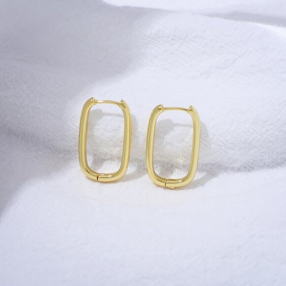 Women's 18K Gold-plated Zircon Earrings Hoop Dangle U-shaped Earring Golden - Picture 7 of 9